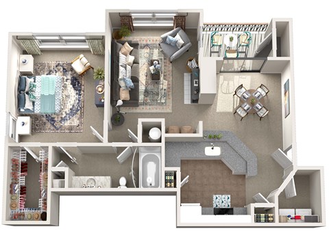 Floor plan for 1 bed, 1 bath, 880 sqft